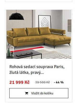 Rohová sedací souprava Paris, žlutá látka, pravý...
