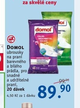 Domol ubrousky na praní barevného a bílého prádla, pro snadné a udržitelné praní, 20 dávek
