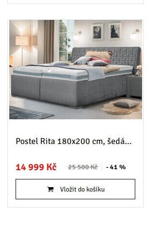Postel Rita 180x200 cm, šedá