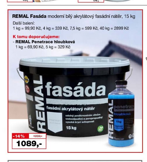 REMAL Fasáda moderní bílý akrylátový fasádní nátěr, 15 kg