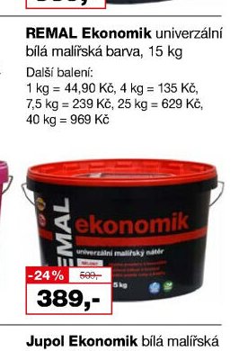 REMAL Ekonomik univerzální bílá malířská barva, 15 kg