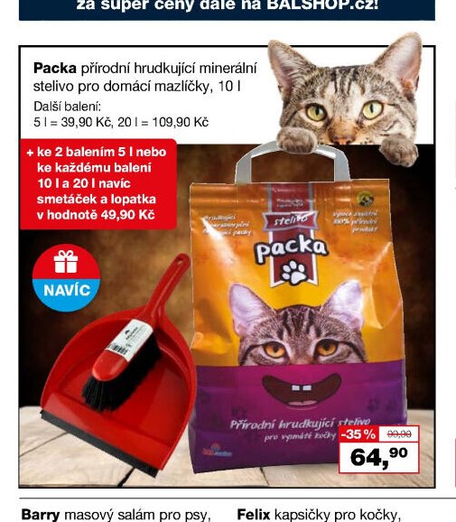 Packa přírodní hrudkující minerální stelivo pro domácí mazlíčky