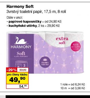Harmony Soft 3vrstvý toaletní papír, 17,5 m, 8 rolí