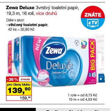 Zewa Deluxe 3vrstvý toaletní papír, 19,3 m, 16 rolí, více druhů