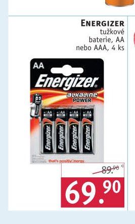 ENERGIZER tužkové baterie, AA nebo AAA, 4 ks