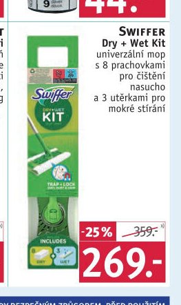 SWIFFER Dry + Wet Kit s 8 prachovkami pro čištění nasucho a 3 utěrkami pro mokré stírání