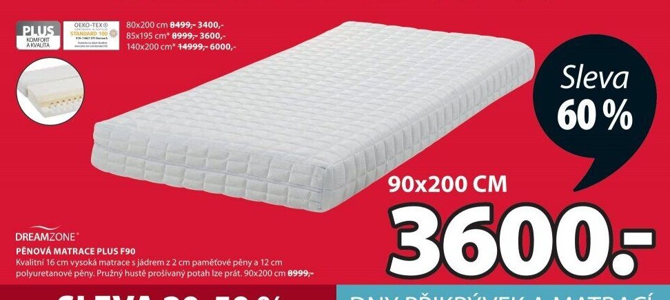 DREAMZONE PĚNOVÁ MATRACE PLUS F90