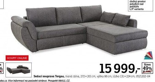 Sedací souprava Torgau, tkaná látka, 272x201 cm, výška 86 cm, lůžko 131x224 cm, 0521202-04