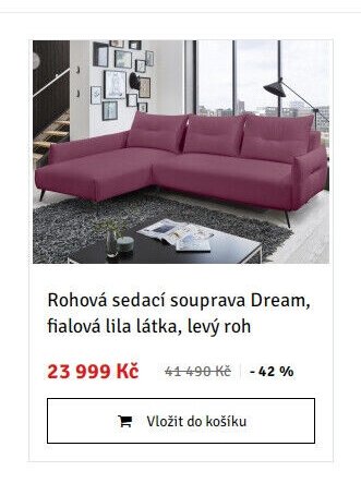 Rohová sedací souprava Dream, fialová lila látka, levý roh