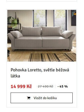 Pohovka Loretto, světle béžová látka