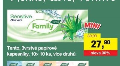 Tento, 3vrstvé papírové kapesníky, 10x 10 ks, více druhů