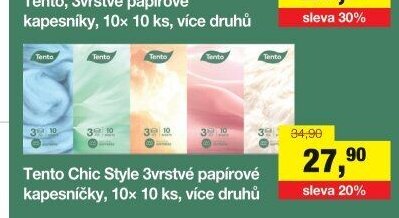 Tento Chic Style 3vrstvé papírové kapesníky, 10x 10 ks, více druhů