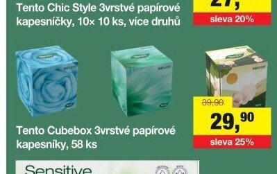 Tento Cubebox 3vrstvé papírové kapesníky, 58 ks