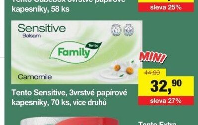 Tento Sensitive, 3vrstvé papírové kapesníky, 70 ks, více druhů