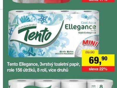 Tento Ellegance, 3vrstvý toaletní papír, role 156 útržků, 8 rolí, více druhů