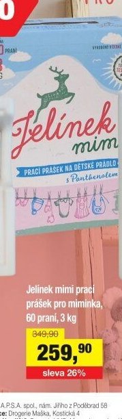 Jelínek mimi prací prášek pro miminka, 60 praní, 3 kg