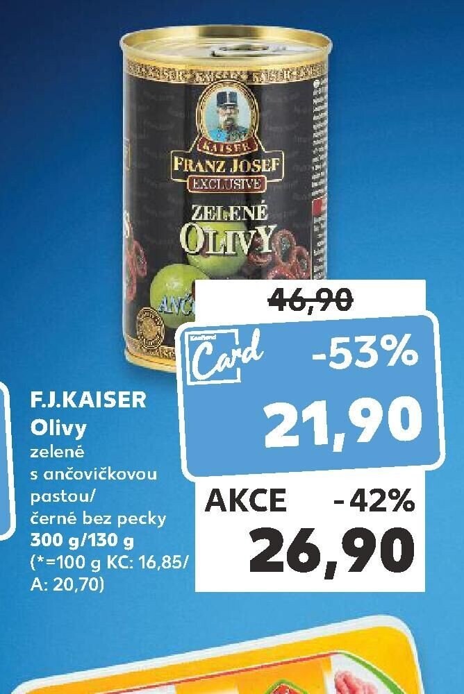 F.J.Kaiser Olivy zelené s ančovičkovou pastou / černé bez pecky