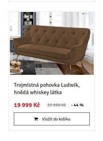 Trojmístná pohovka Ludwik, hnědá whiskey látka