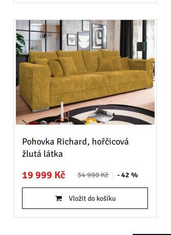 Pohovka Richard, hořčicová žlutá látka