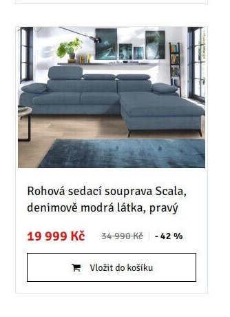 Rohová sedací souprava Scala, denimově modrá látka, pravý