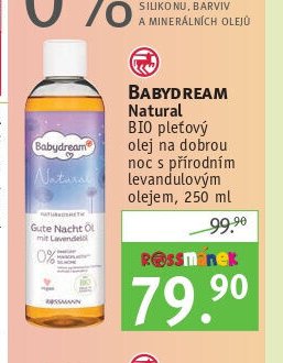 BABYDREAM Natural BIO pleťový olej na dobrou noc s přírodním levandulovým olejem, 250 ml