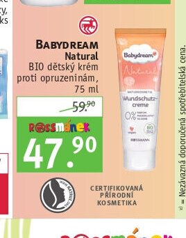 BABYDREAM Natural BIO dětský krém proti opruzeninám, 75 ml