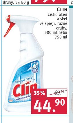 Clin čistič oken a skel ve spreji, různé druhy, 500 ml nebo 750 ml