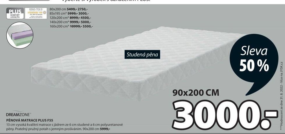 DREAMZONE PĚNOVÁ MATRACE PLUS F55
