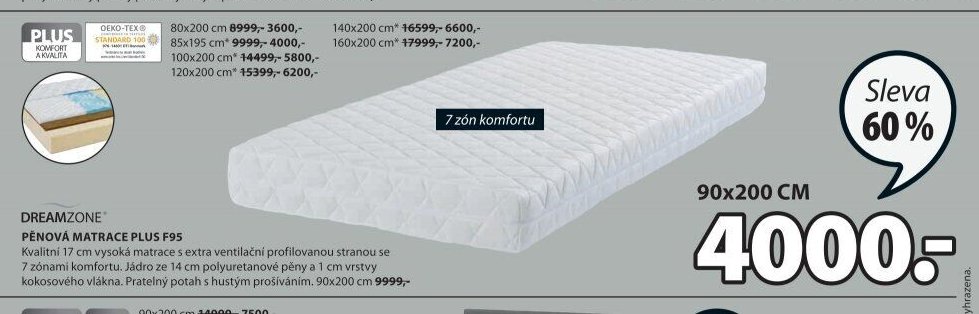 DREAMZONE PĚNOVÁ MATRACE PLUS F95