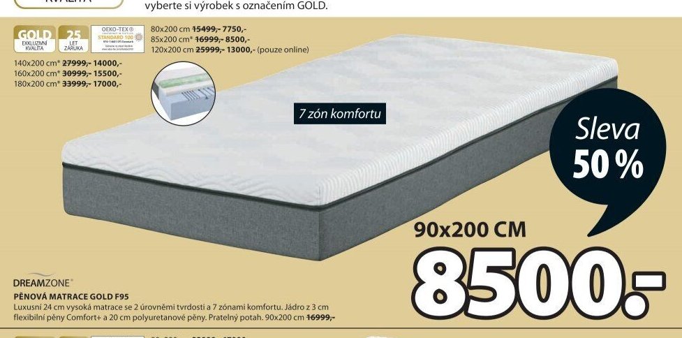 PĚNOVÁ MATRACE GOLD F95