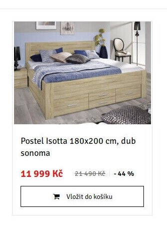 Postel Isotta 180x200 cm, dub sonoma