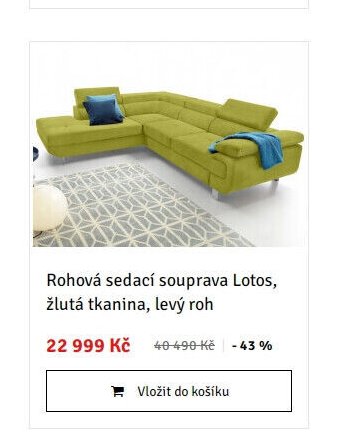 Rohová sedací souprava Lotos, žlutá tkanina, levý roh