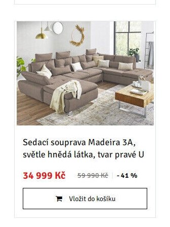 Sedací souprava Madeira 3A, světle hnědá látka, tvar pravé U