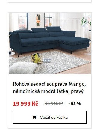 Rohová sedací souprava Mango, námořnická modrá látka, pravý