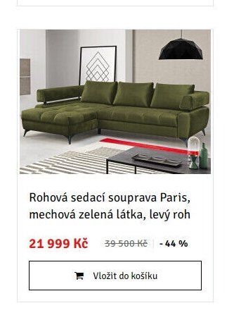 Rohová sedací souprava Paris, mechová zelená látka, levý roh