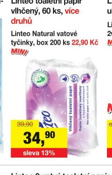 Linteo toaletní papír vlhčený, 60 ks