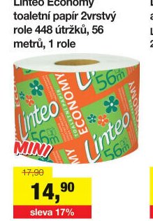 Linteo Economy toaletní papír 2vrstvý role 448 útržků, 56 metrů, 1 role