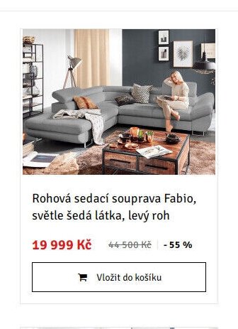 Rohová sedací souprava Fabio, světle šedá látka, levý roh