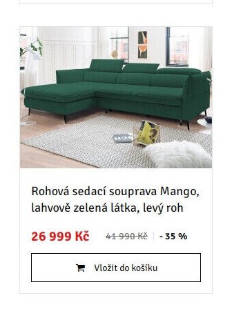 Rohová sedací souprava Mango, lahvově zelená látka, levý roh