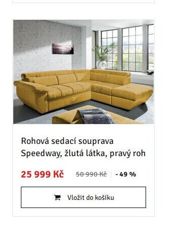 Rohová sedací souprava Speedway, žlutá látka, pravý roh