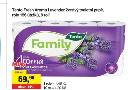 Tento Fresh Aroma Lavender 2vrstvý toaletní papír, 156 útržků, 8 rolí