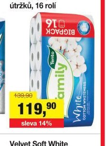 Tento White Cotton Whiteness 2vrstvý toaletní papír, role 131 útržků, 16 rolí