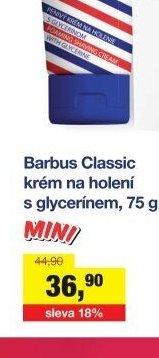 Barbus Classic krém na holení s glycerínem, 75 g