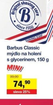 Barbus Classic mýdlo na holení s glycerínem, 150 g
