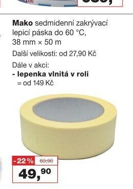 Mako sedmidenní zakrývací lepicí páska do 60 °C, 38 mm x 50 m