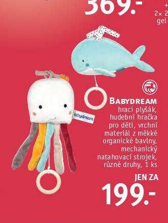 BABYDREAM hrací plyšák, hudební hračka pro děti, vrchní materiál z měkké organické bavlny, mechanický natahovací strojek - ROSSMANN drogerie aktualniletaky.eu