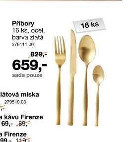 Příbory Firenze 16 ks, ocel, barva zlatá