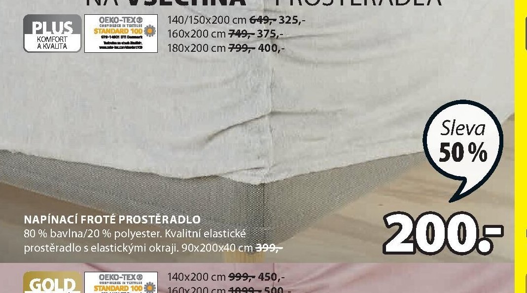 NAPÍNACÍ FROTÉ PROSTĚRADLO 80% bavlna/20% polyester