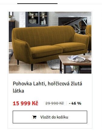 Pohovka Lahti, hořčicová žlutá látka