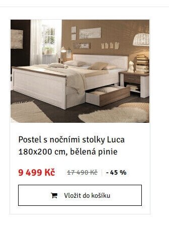 Postel s nočními stolky Luca 180x200 cm, bělená pinie